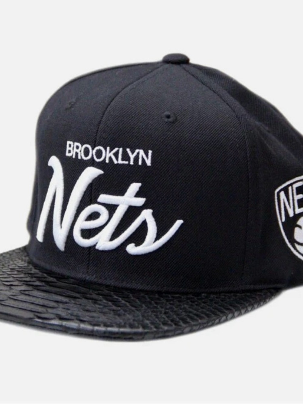 Brooklyn Nets Black Snapback Hat with Faux Croc Brim